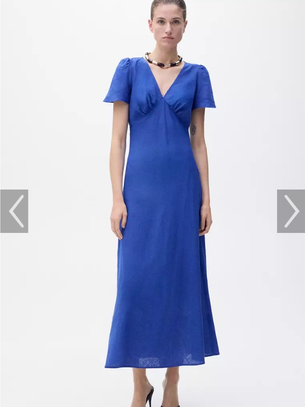 Mango Cobalt Blue V-Neck Midi Dress